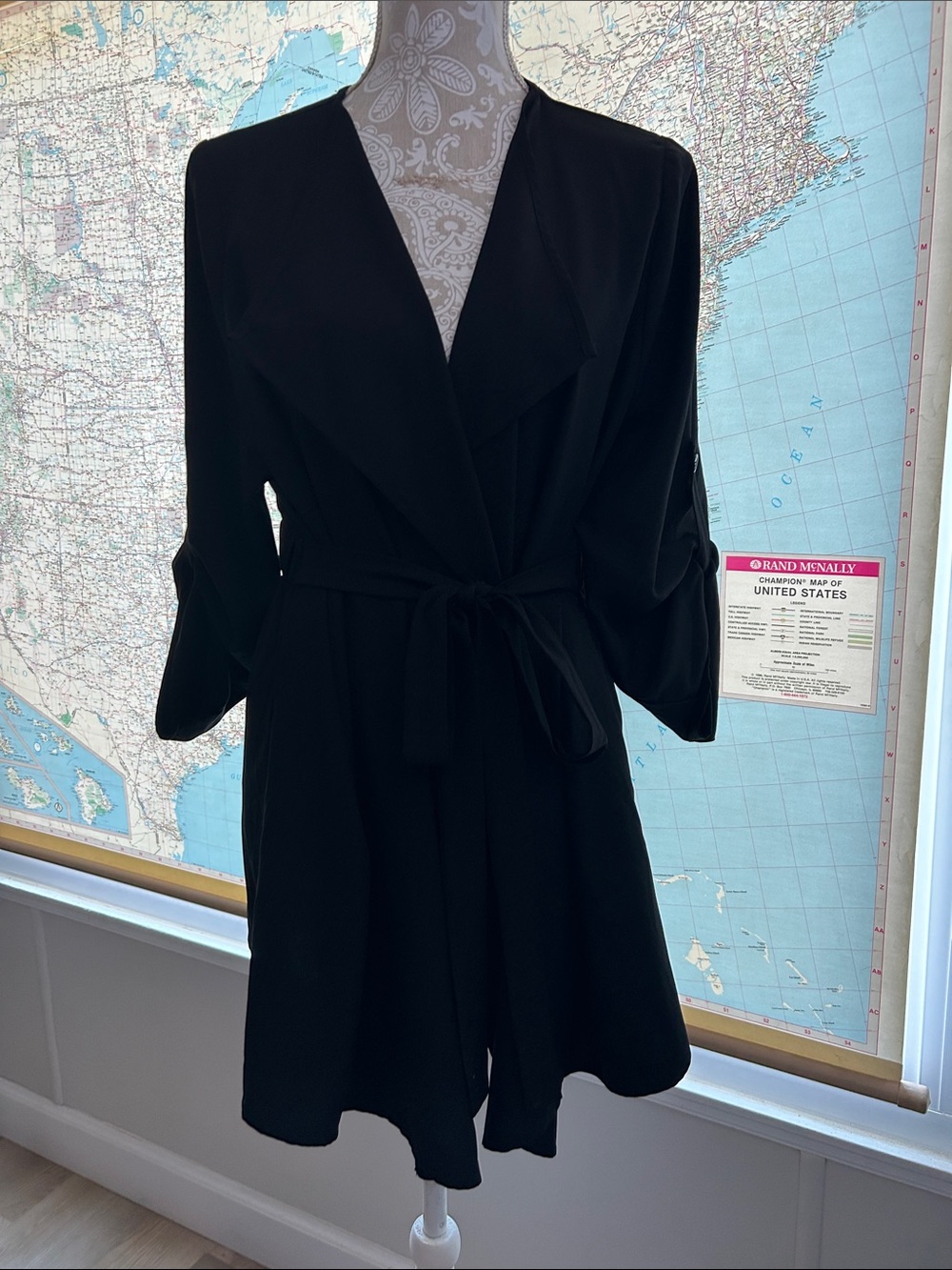 Black Women's Wrap-Front Top with Tie Belt